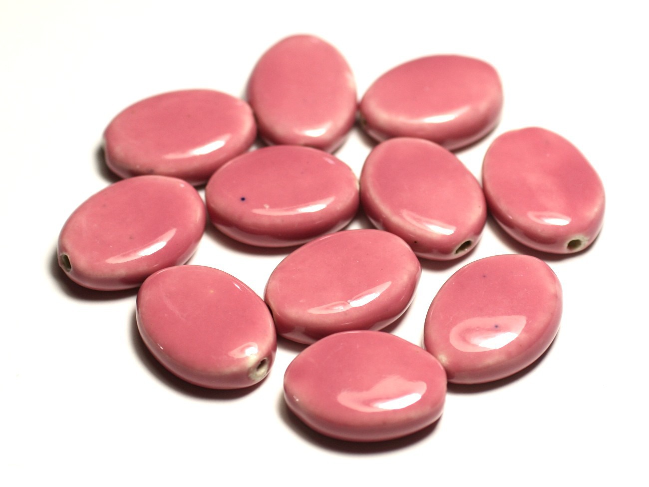 4pc - Perles Céramique Porcelaine Ovales 20-22mm Rose Bonbon Corail Pêche - 8741140017566 