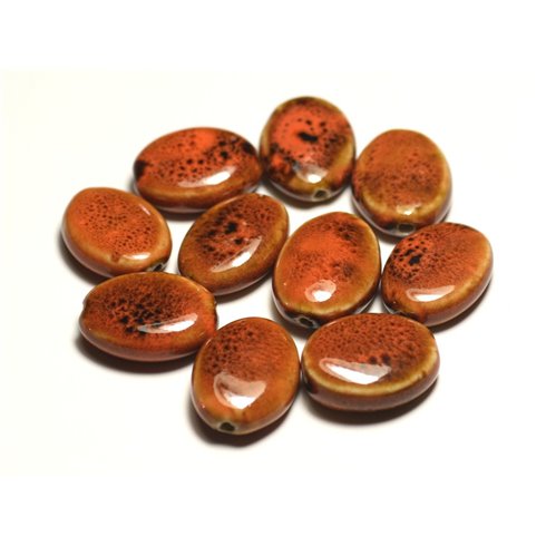 4pc - Perles Céramique Porcelaine Ovales 20-22mm Orange Tacheté - 8741140017573 