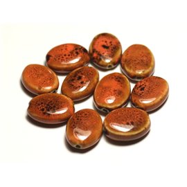 4pc - Perlas de cerámica ovaladas de porcelana 20-22mm Naranja manchada - 8741140017573 