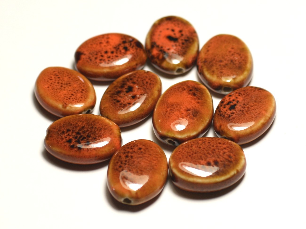4pc - Perles Céramique Porcelaine Ovales 20-22mm Orange Tacheté - 8741140017573 