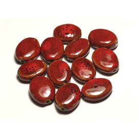 4pz - Perline in ceramica porcellana ovale 20-22 mm maculato rosso - 8741140017580 