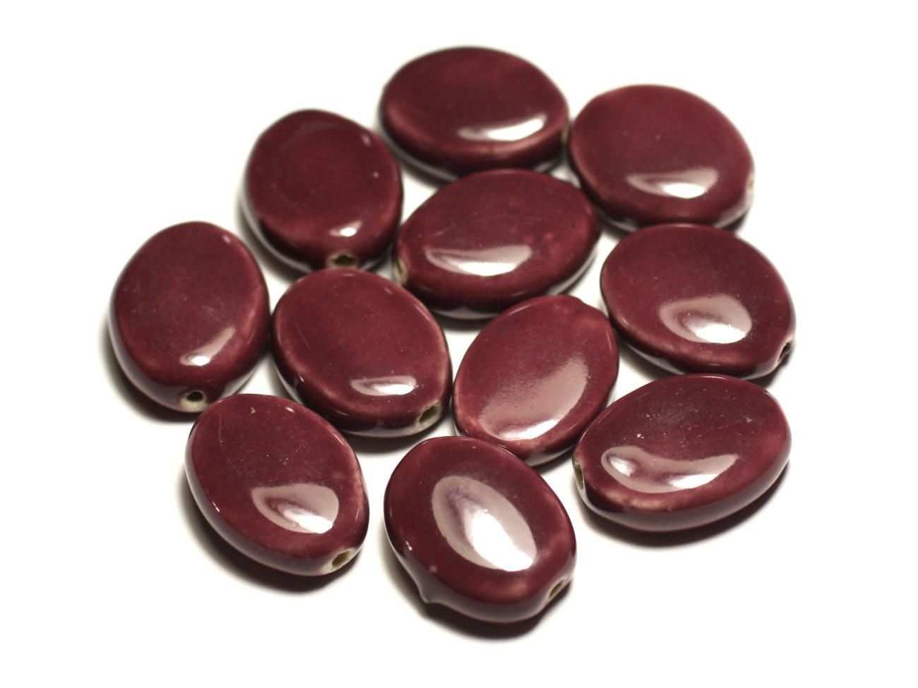 4pc - Perles Céramique Porcelaine Ovales 20-22mm Violet Prune - 8741140017597 