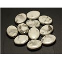 4pc - Perles Céramique Porcelaine Ovales 20-22mm Blanc Gris Noir - 8741140017603 