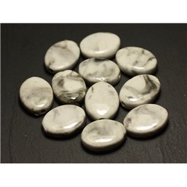 4pz - Perline in porcellana ceramica ovale 20-22mm Bianco Grigio Nero - 8741140017603 