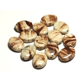 4pz - Perline in ceramica porcellana ovale 20-22 mm crema bianco beige marrone - 8741140017610 