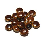 4pc - Perles Céramique Porcelaine Palets 16mm Marron Café Ocre - 8741140017665 