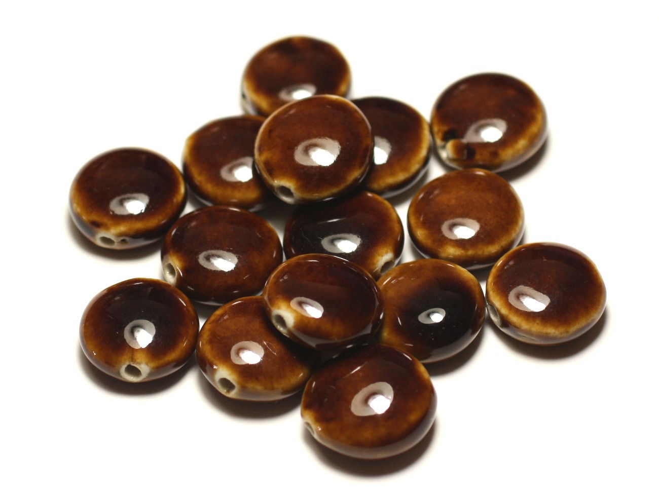 4pc - Perles Céramique Porcelaine Palets 16mm Marron Café Ocre - 8741140017665 