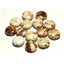 4pc - Perles Céramique Porcelaine Palets 16mm Blanc Ecru Beige Marron - 8741140017689 