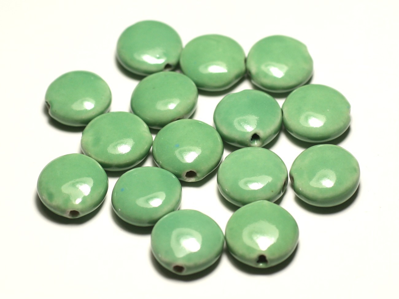 4pc - Perles Céramique Porcelaine Palets 16mm Vert Turquoise Pomme Menthe - 8741140017641 