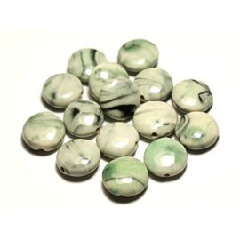 4pc - Porcelain Ceramic Beads Palets 16mm White Gray Black Green Turquoise - 8741140017696 