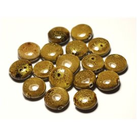 4pc - Perlas de cerámica de porcelana paletas 16mm amarillo ocre marrón manchado - 8741140017702 