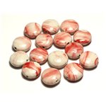4pc - Perles Céramique Porcelaine Palets 16mm Blanc Rouge Rose Corail - 8741140017719 