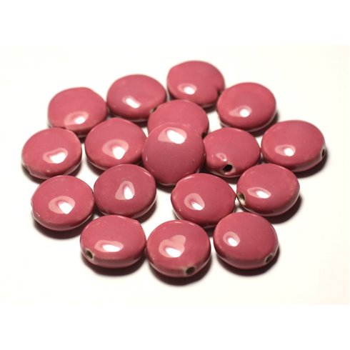 4pc - Perles Céramique Porcelaine Palets 16mm Rose Corail Pêche - 8741140017733 