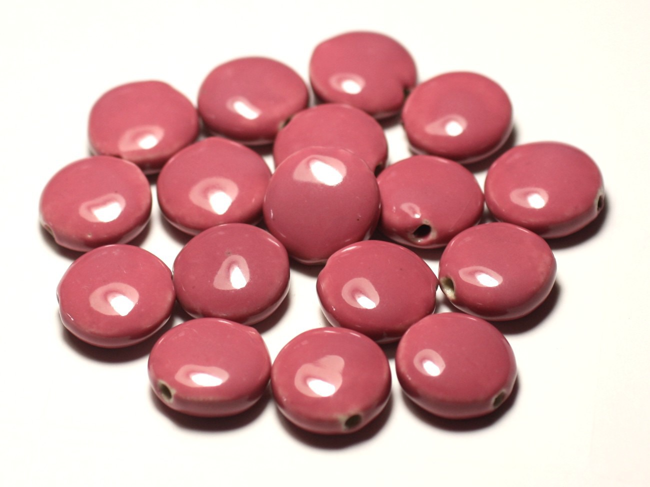 4pc - Perles Céramique Porcelaine Palets 16mm Rose Corail Pêche - 8741140017733 
