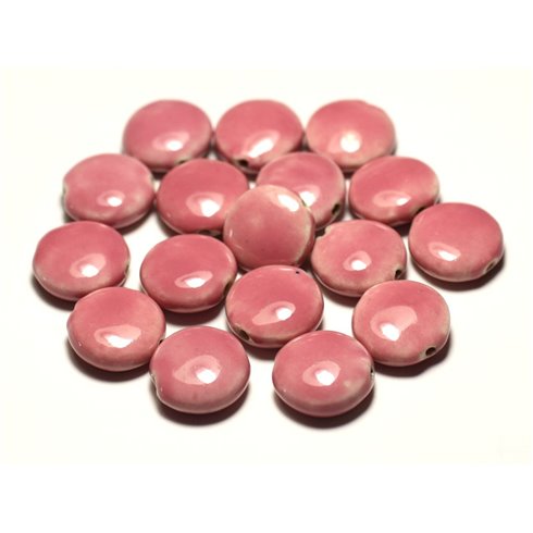 4pc - Perles Céramique Porcelaine Palets 16mm Rose clair Corail Pêche - 8741140017740 