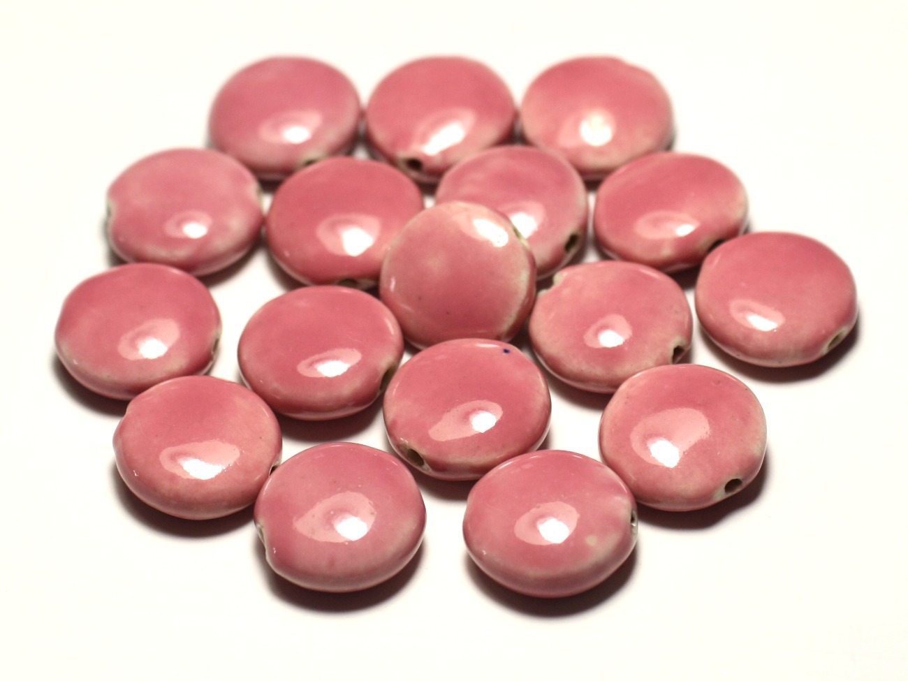 4pc - Perles Céramique Porcelaine Palets 16mm Rose clair Corail Pêche - 8741140017740 