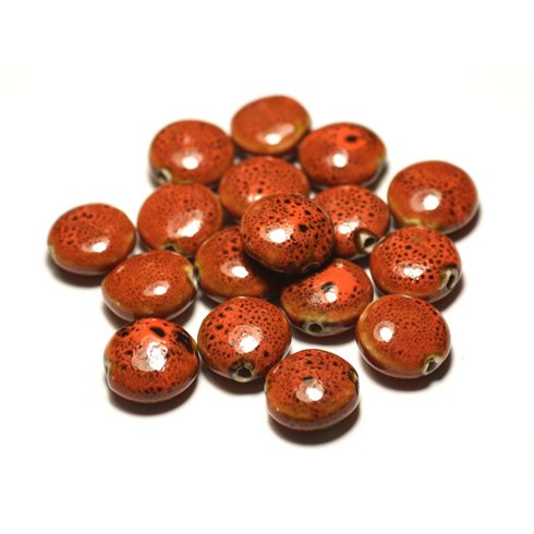 4pc - Perles Céramique Porcelaine Palets 16mm Orange Tacheté - 8741140017757 