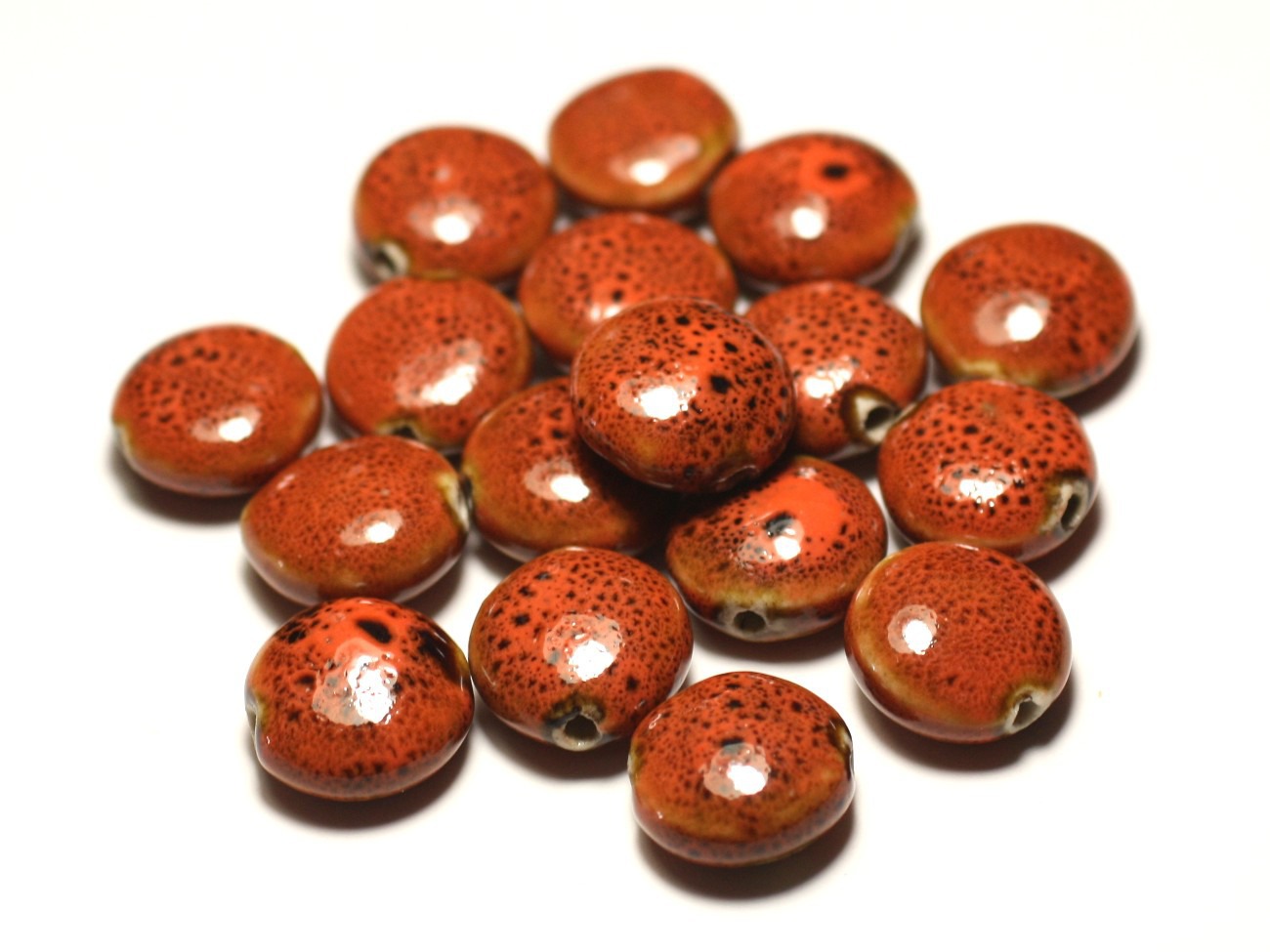 4pc - Perles Céramique Porcelaine Palets 16mm Orange Tacheté - 8741140017757 
