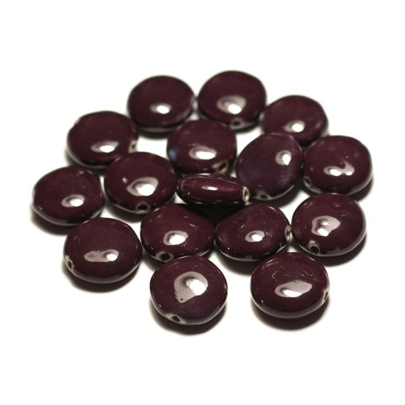 4pc - Perles Céramique Porcelaine Palets 16mm Violet Prune - 8741140017658 