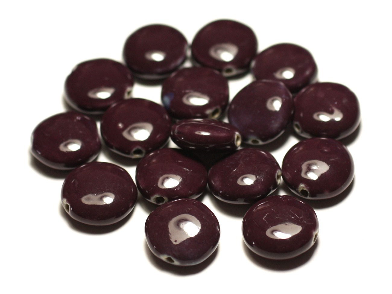 4pc - Perles Céramique Porcelaine Palets 16mm Violet Prune - 8741140017658 