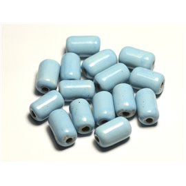 6 Stück - Perlen Keramik Porzellan Tuben 14mm Hellblau Pastell - 8741140017771 