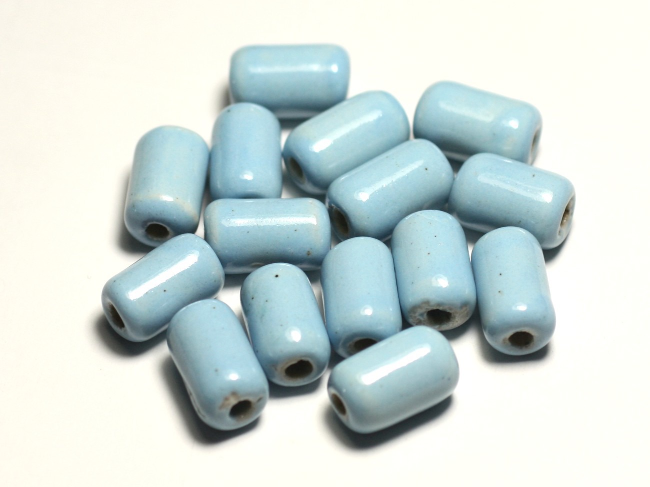 6pc - Perles Céramique Porcelaine Tubes 14mm Bleu clair Pastel - 8741140017771 