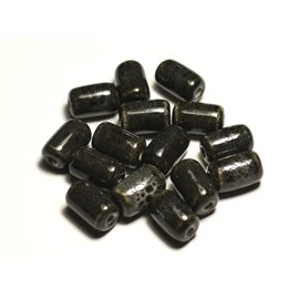 6pc - Porcelain Ceramic Beads Tubes 14mm Gray Black Anthracite - 8741140017788 