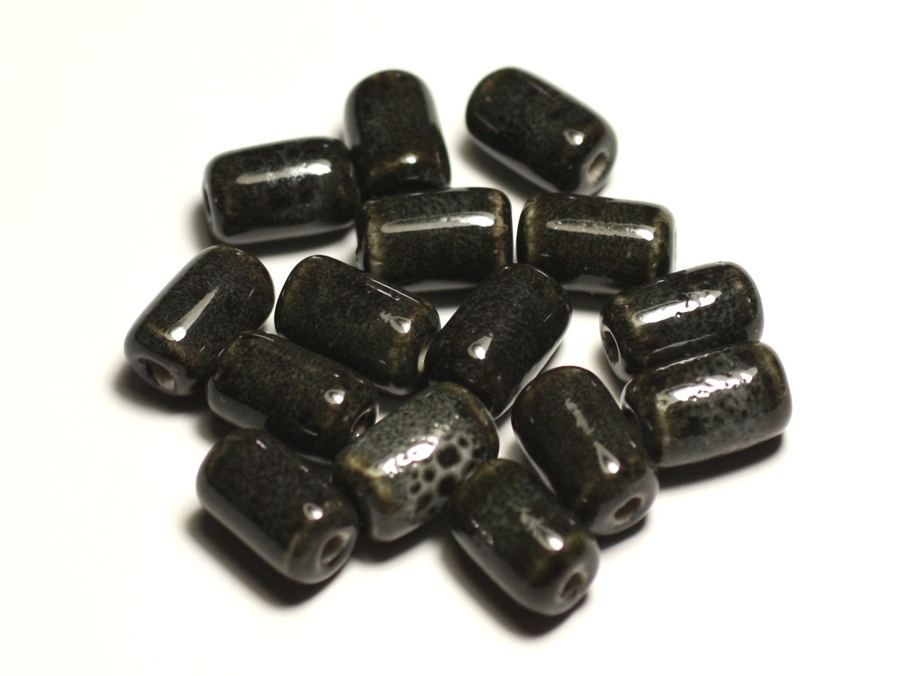 6pc - Perles Céramique Porcelaine Tubes 14mm Gris Noir Anthracite - 8741140017788 
