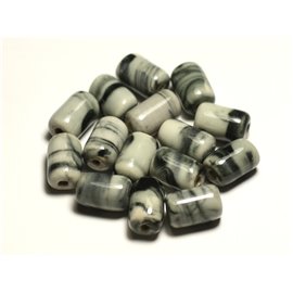 6pc - Perles Céramique Porcelaine Tubes Cylindres 14mm Blanc Gris Noir Vert - 8741140017801