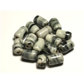 6pc - Porcelain Ceramic Beads Tubes 14mm White Gray Black - 8741140017801 