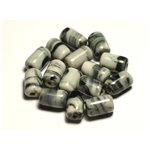 6pc - Perles Céramique Porcelaine Tubes 14mm Blanc Gris Noir - 8741140017801 