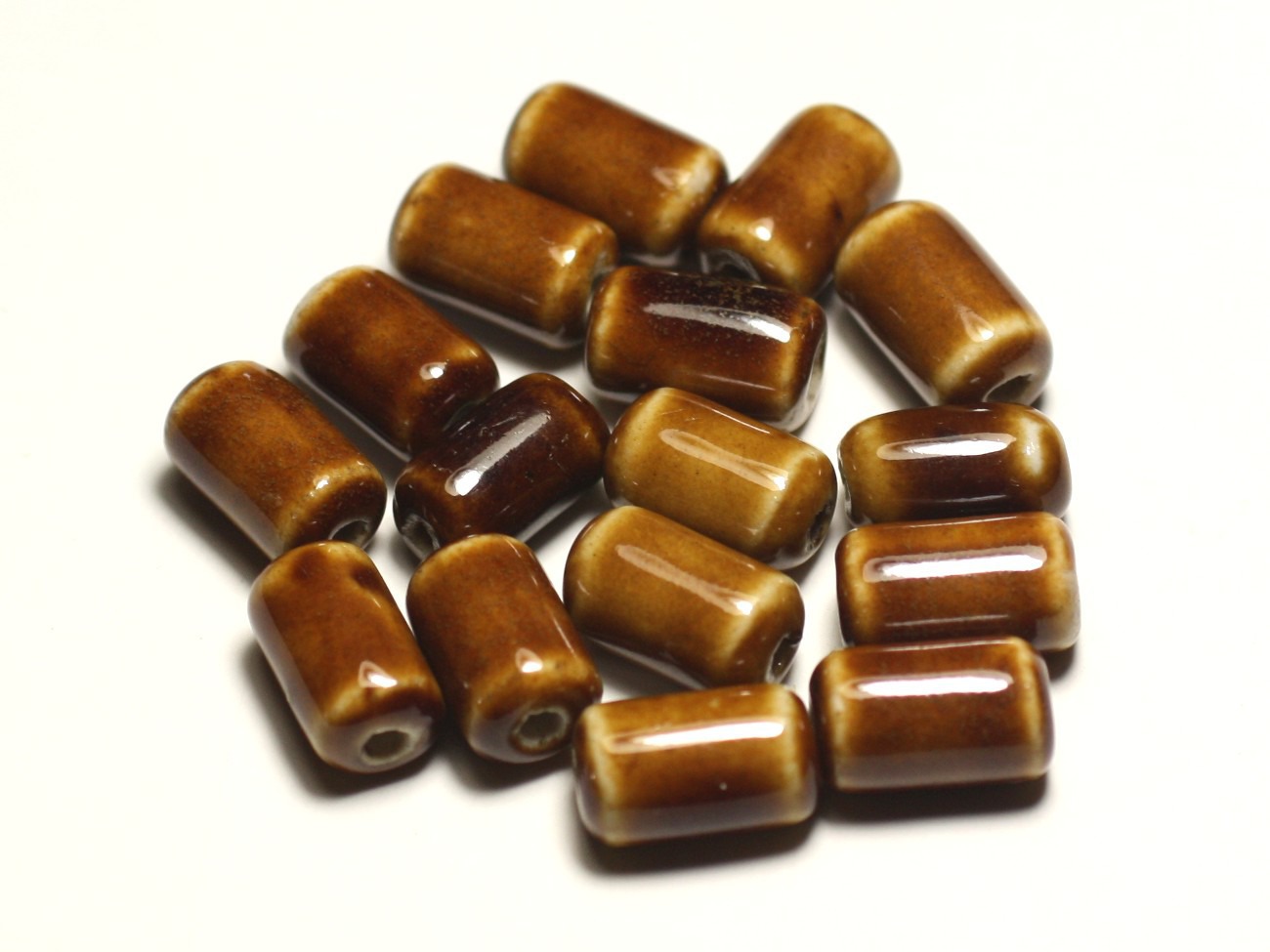 6pc - Perles Céramique Porcelaine Tubes 14mm Marron Café Ocre - 8741140017825 