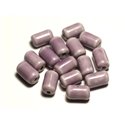 6pc - Perles Céramique Porcelaine Tubes 14mm Rose Mauve - 8741140017832 