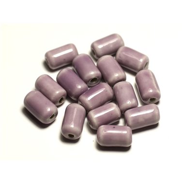 6pc - Perles Céramique Porcelaine Tubes 14mm Rose Mauve - 8741140017832 