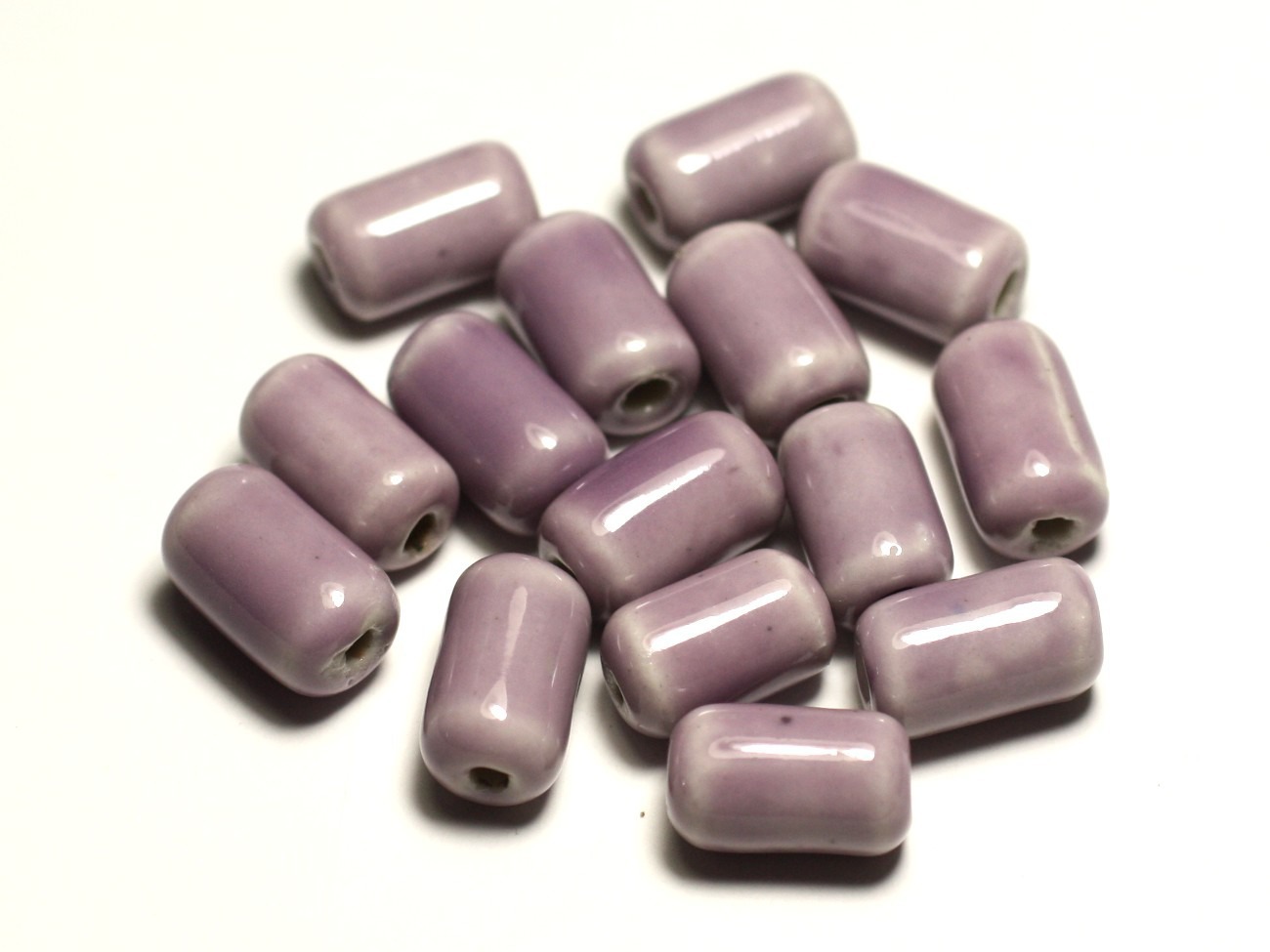 6pc - Perles Céramique Porcelaine Tubes 14mm Rose Mauve - 8741140017832 