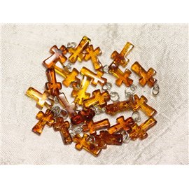 1pc - Anello con ciondolo in ambra naturale Argento 925 Croce 13-16 mm - 8741140017863 