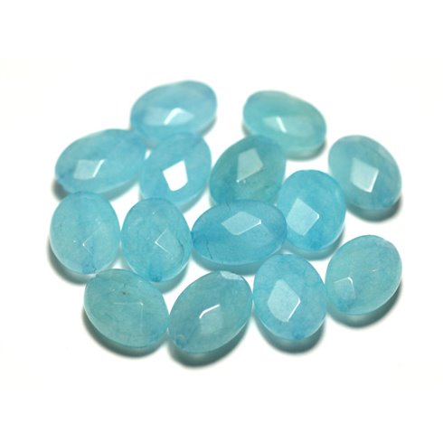 2pc - Perles de Pierre - Jade Ovales Facettés 14x10mm Bleu Ciel - 8741140016958 
