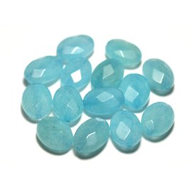2pc - Stone Beads - Faceted Jade Oval 14x10mm Sky Blue - 8741140016958 