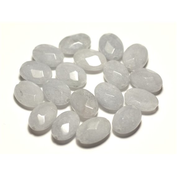 4pc - Perles de Pierre - Jade Ovales Facettés 14x10mm Gris clair perle pastel - 8741140015234 