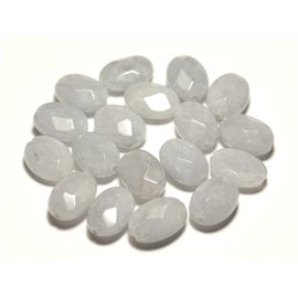 4pc - Cuentas de piedra - Jade ovalado facetado 14x10mm gris claro perla pastel - 8741140015234 