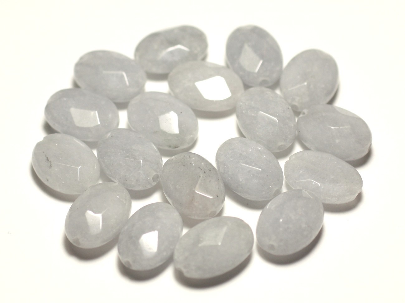 4pc - Perles de Pierre - Jade Ovales Facettés 14x10mm Gris clair perle pastel - 8741140015234 