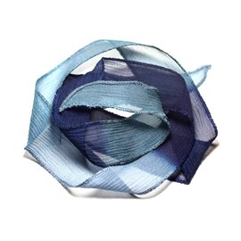 Collar de cinta de seda teñido a mano 85 x 2.5cm Noche de pavo real azul claro SOIE190 - 8741140016989 
