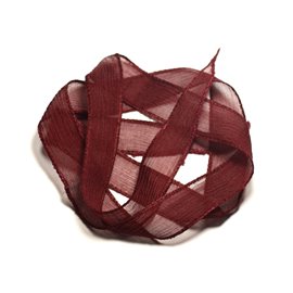 Collar cinta de seda teñida a mano 85 x 2.5cm Rojo Burdeos SOIE192 - 8741140017009 