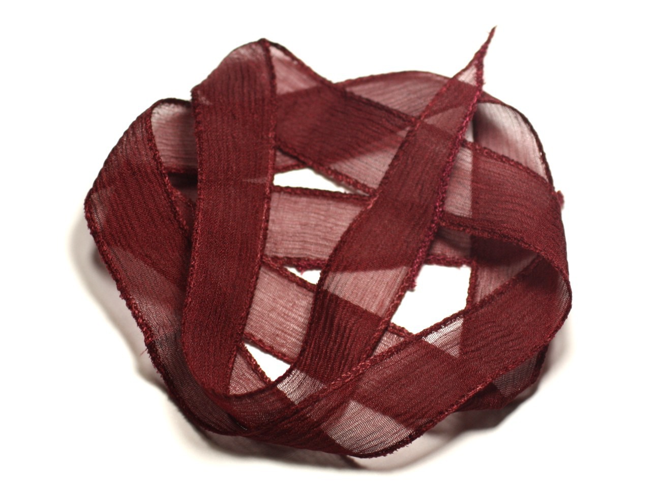 Collier Ruban Soie teint à la main 85 x 2.5cm Rouge Bordeaux SOIE192 - 8741140017009 
