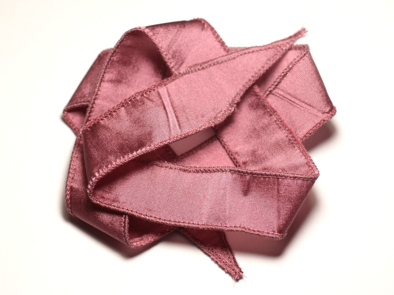 Collier Ruban Soie teint à la main 66 x 2.5cm Vieux Rose SOIE193 - 8741140017016 