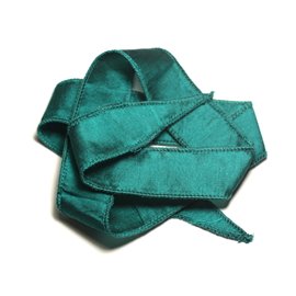 Handgeverfd Zijden Lint Ketting 66 x 2,5 cm Blauw Groene Pauw Eend SILK 194 - 8741140017023 