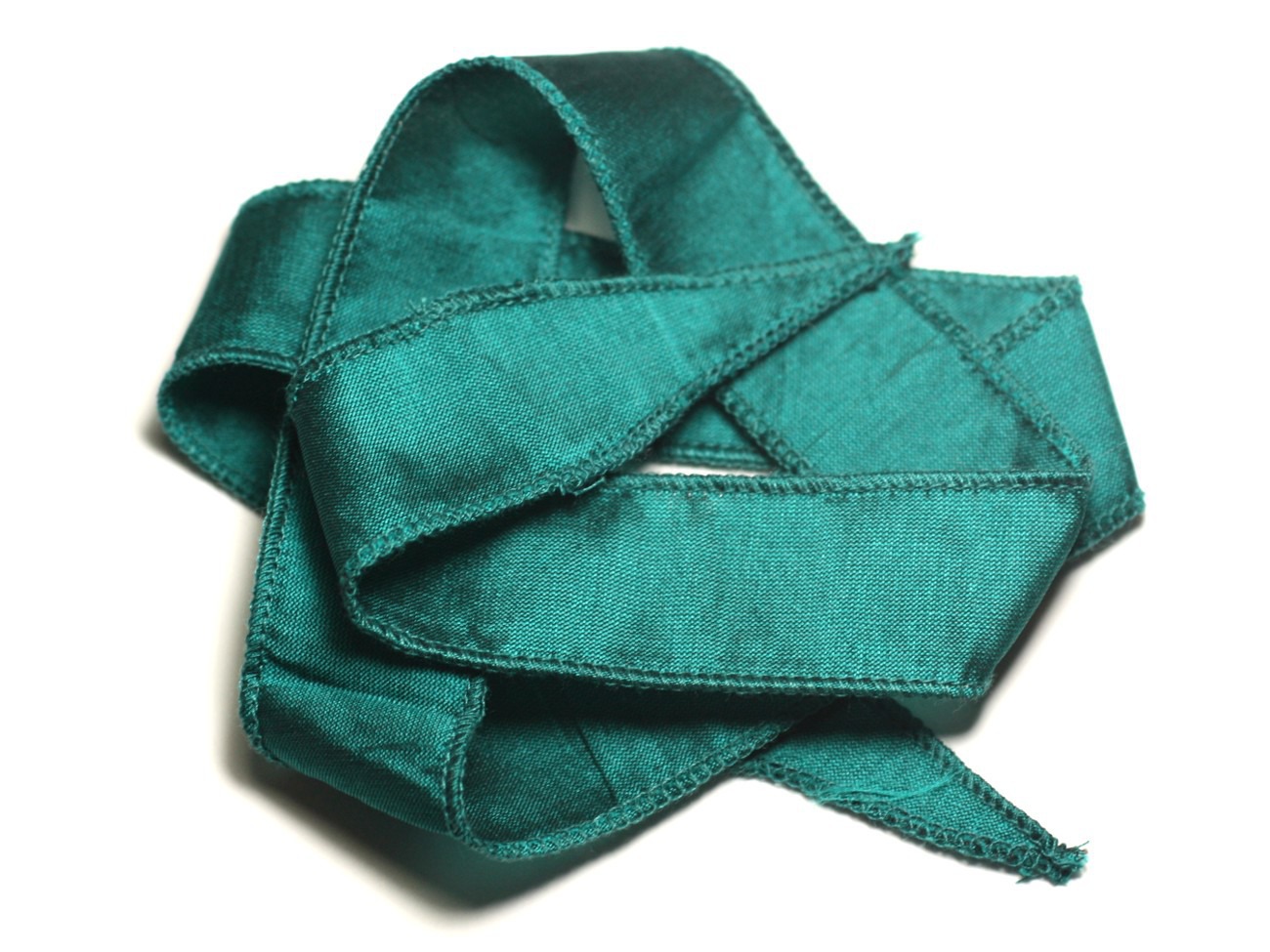 Collier Ruban Soie teint à la main 66 x 2.5cm Bleu Vert Paon Canard SOIE194 - 8741140017023 