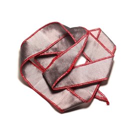 Collar Cinta de Seda Teñido a Mano 66 x 2.5cm Gris Plata Rojo SILK195 - 8741140017030 