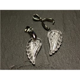 1pc - Stone Pendant - Quartz Crystal Engraved Wing 24mm - 8741140016811 