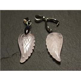 1pc - Stone Pendant - Rose Quartz Engraved Wing 24mm - 8741140016835 